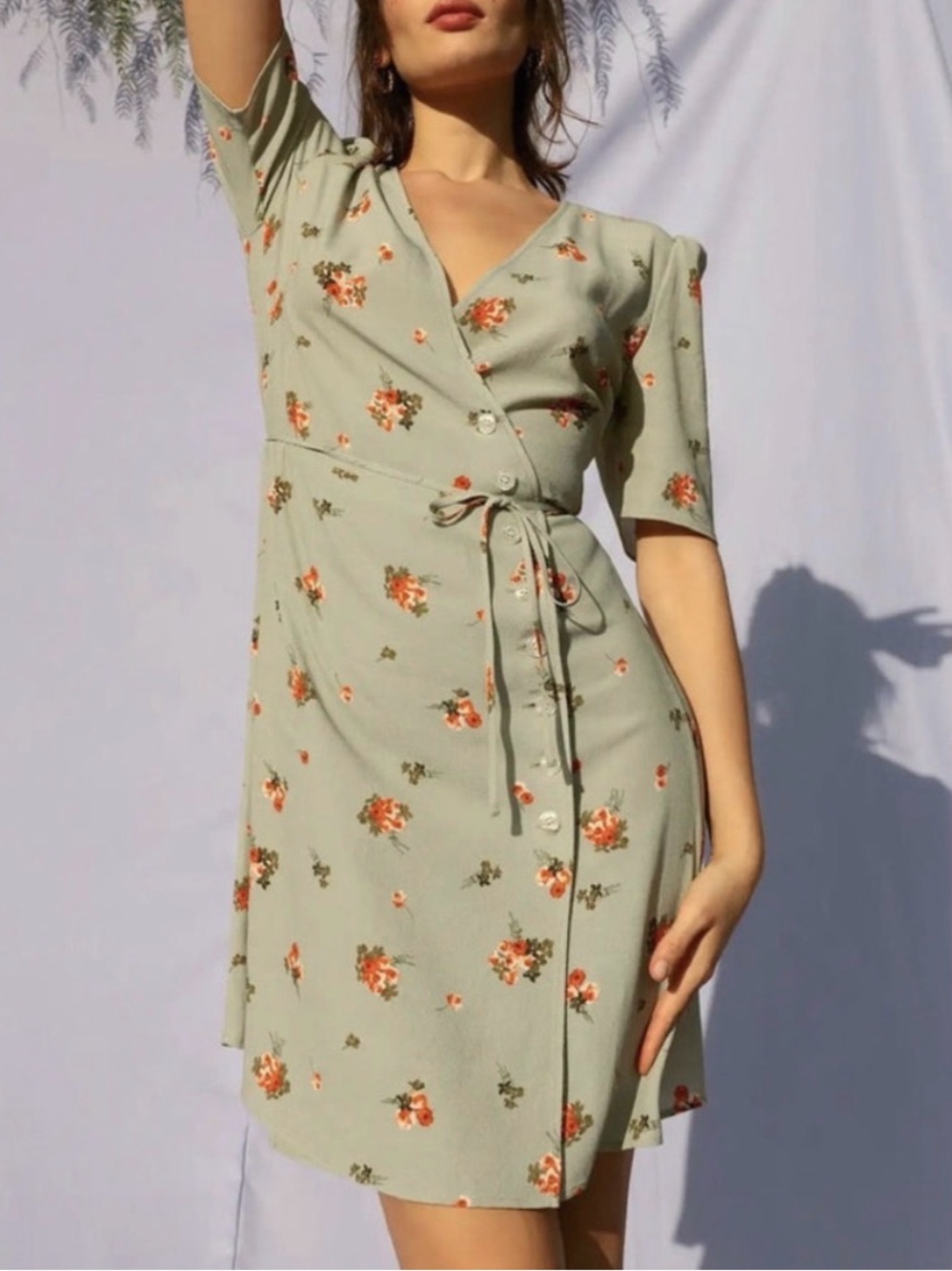 RARE Rouje Gabinette Bouquet Romantique Tilleul Floral Sage Wrap Dress 38